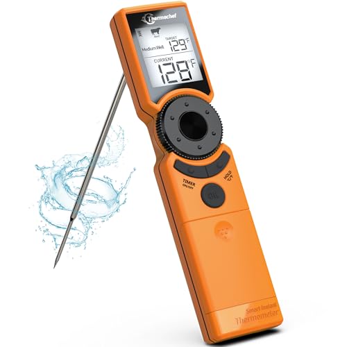 Digital Meat Thermometer for Grill, Instant Read Food Thermometers for Cooking with Food Doneness Guide, Calibration and LCD Backlight Screen, High Accuracy ±1% ℉, BBQ Beef Candy Orange - color: Orange