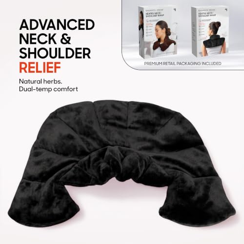 Sharper Image Heated Neck & Shoulder Wrap - Microwavable Warm & Cooling Plush Pad, Scented Aromatherapy (100% Natural Lavender & Herb Spa Blend), Pain Tension Headache Relief Therapy, Gift for Women - color: Black