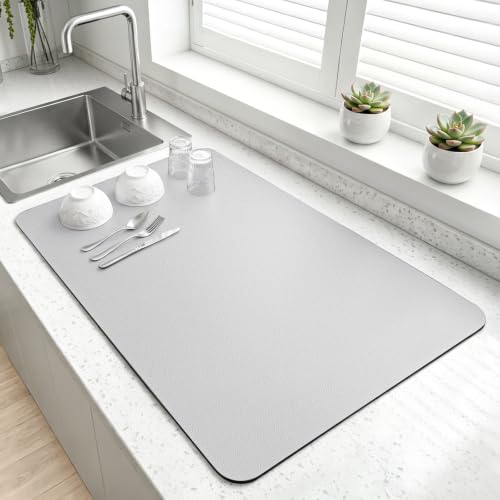 LOPNUR Kitchen Dish Drying Mat, 24"x16" Dish Drying Mats for Kitchen Counter, Diatomite Coffee Mat, Super Absorbent Dish Drying Pad, Heat Resistant Mat with Anti-slip Rubber Backed, Light Grey - color: Light Grey, size: 24" x 16"