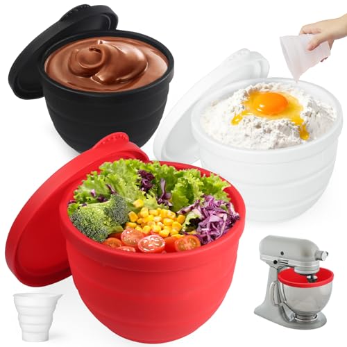 Kitchen Aid Silicone Bowl Insert,Foldable 5qt Silicone Liners for Kitchenaid Mixer Accessories and Attachments,Dishwasher Safe-Food Grade,Silicone Kitchen Aid Bowl Liners for Baking(3 Pack)