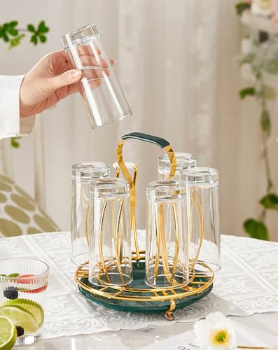 Cup Drying Rack Beer Glasses Stand 6 Mugs Metal Drainer Holder Non-Slip Mugs Organizer with Handle for Sink, Coffee Table, Outdoor - color: Green