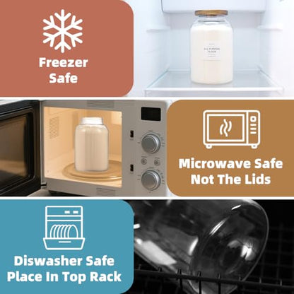 2 Pack Large Glass Flour and Sugar Storage Containers with Airtight Acacia Wood Lids and 132 Kitchen Pantey Labels Preprint - 1 Gallon Borosilicate Glass Canister Sets for Food,Pasta,Cookie,Rice - size: 1 Gallon-2 Pack