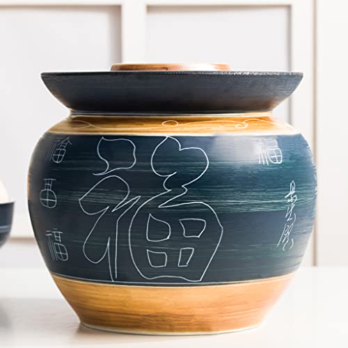 ZHOUXIAO Retro Traditional Chinese Porcelain Pickle Jar, Ceramics Fermentation Crock Pickling Pot,Fermenting Jar with Water Seal Airlock Lid Stoneware Fermenter for Kimchi Sa 3.5KG