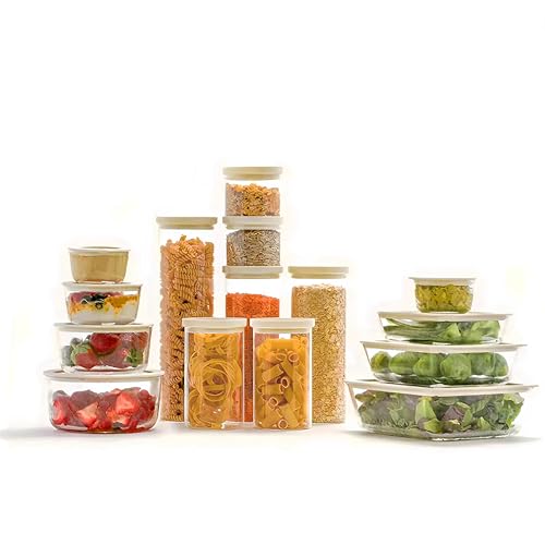 Urban Green Glass Food Container Set with Glass Lid, 3 Pack, Meal Prep Containers with Silicone Framed Airtight Lid, Leakproof, 100% Plastic Free, - color: White Sand-SQ