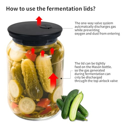 Silicone Fermenting Lids Waterless Airlock Fermentation Tops Wide Mouth Fermenter Caps for Pickles, Kimchi and Fermented Probiotic Food 3 Pack Black (Jars Not Included) - color: Black