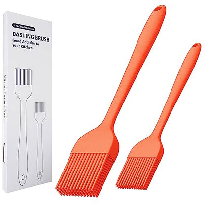 Silicone Basting Brush 2 Pcs Pastry Brush for Oil, BBQ, Grill, Sauce Baking Cooking, Dishwasher Safe (Orange) - color: Orange