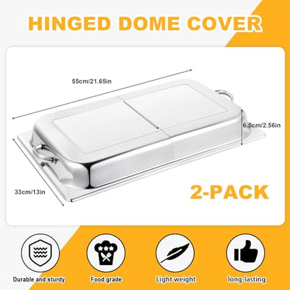Blulu 2 Pack Hinged Dome Cover with Handle, 21. 65 x 13 x 2. 56 Inch, Steam Table Pan Hotel Pan Cover Stainless Steel Hinged Dome