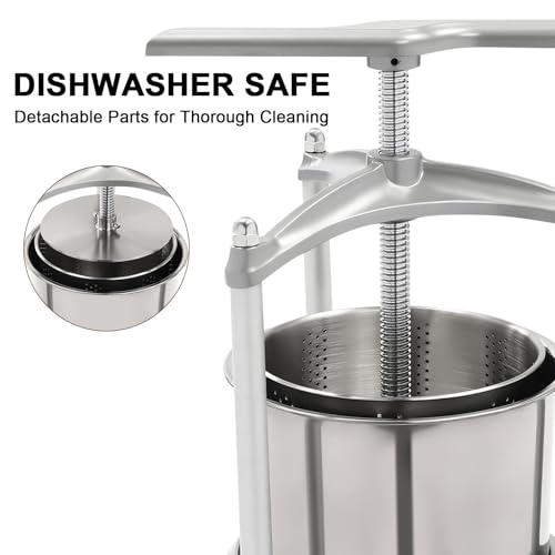 Fruit Wine Press, Wine juicer, 1.6 Gal Fruit Cider Grinder w/Dual Stainless Steel Barrels, Manual Press Machine with Triangular Structure & T-Handle, for Cider Tincture Cheese Herb Vegetables