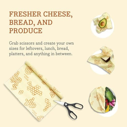 Bee's Wrap Beeswax Wraps for Food - Cut to Size 14x52" Beeswax Wrap Roll - Plastic Free Made in USA Reusable Natural Food Wrap - Honeycomb - style: Honeycomb