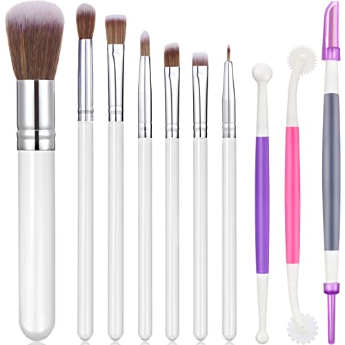 Patelai 10 Pcs Food Safe Paint Brushes Fondant Tools for Cake Baking Chocolate Sugar Cookie Decoration Cake Brushes for Luster Dust Pastry Decorating Supplies with Fondant and Gum Paste Tool(White) - color: White