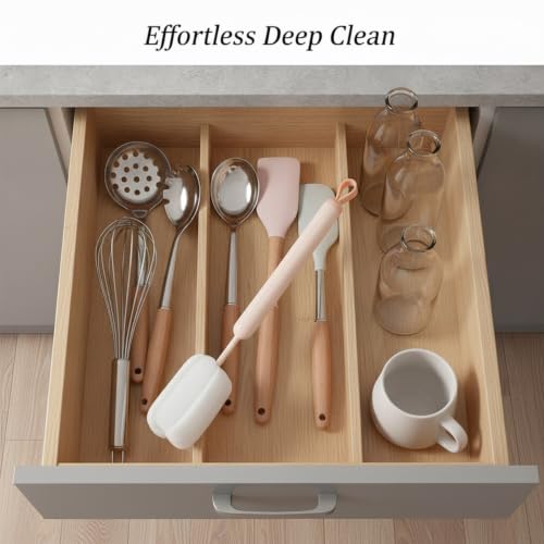 Long Handle Bottle Cleaning Brush with Soft Sponge Head for Deep Cups, Narrow Neck Bottles & Vases - 13 Inch - color: Pink