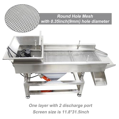 TECHTONGDA Straight Vibrating Sieve Screen Shaker Electric Linear Sifter Machine Stainless Steel One Layer Two Motors 9mm Round Hole Screen Size 11.8×31.5inch 110V - size: 9mm
