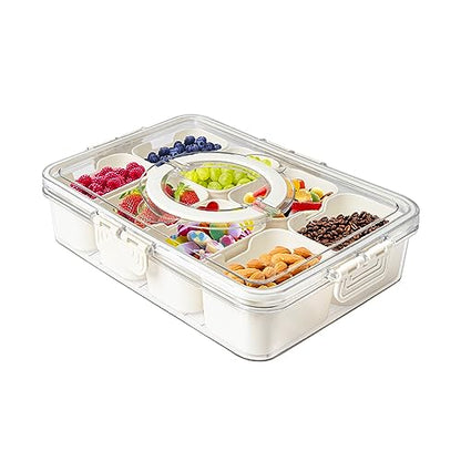 Divided Snackle Box with Handle Food Serving Tray Charcuterie Board with Lid Stackable Fruit&Veggie Container with 8 Small with Removable Boxes for Travel Snack Candy Nuts Spice - size: 1Pack with 8 dividers
