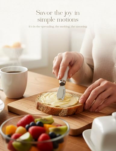 AISBUGUR 2 Pack Stainless Steel Butter Spreader Knife with Holes Multifunction Butter Knife with White Porcelain Handle, Cheese Butter Spreader Knives for Kitchen - color: White 2 Pack With Holes