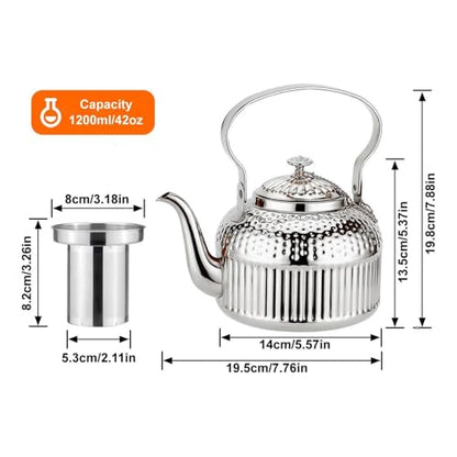 SANQIAHOME Antique 1.4L (45 Oz) Stainless Steel Teapot with Infuser Silver - color: Silver, size: 1.4 Liters