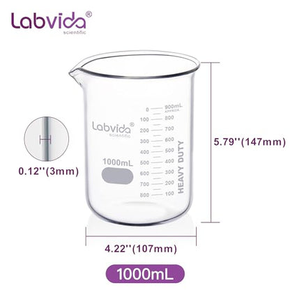 2pcs 1000ml Upgrated Thick Glass Beakers, Griffin Low Form Beaker Set with Double Scale, 3.3 Boro, LVA014 - style: 2pcs of Vol.1000ml