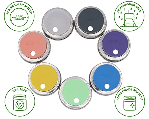 Frost Silicone Straw Hole Tumbler and Fermentation Lids with Stainless Steel Bands by Mason Jar Lifestyle (2 Pack, Regular Mouth) - color: Frost, size: Regular Mouth