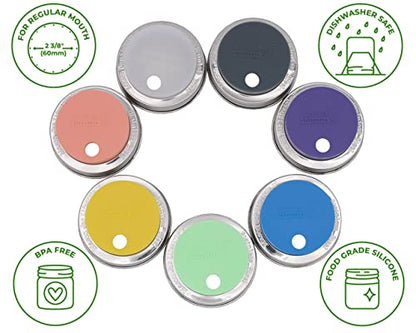 Frost Silicone Straw Hole Tumbler and Fermentation Lids with Stainless Steel Bands by Mason Jar Lifestyle (2 Pack, Regular Mouth) - color: Frost, size: Regular Mouth