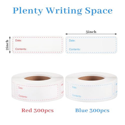 Thboxes 2 Rolls 600 Pieces Removable Freezer Labels, 1 x 3 Inch Food Labels Stickers for Refrigerator and Freezer Food Labeling, Dating Containers, Bags and Jars - color: 600 Pcs Red & Blue