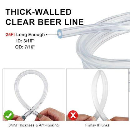 25 Feet - Hgkeke Kegerator Beer Line 3/16 Beer Line Vinyl Tubing Keg Beer Line Replacement Kit Kegerator Tubing with 6 Pcs Beer Line Clamps, Keg Hose for D Coupler, Draft Beer Tower Beer Dispensing - size: 25ft-Clear Beer Line