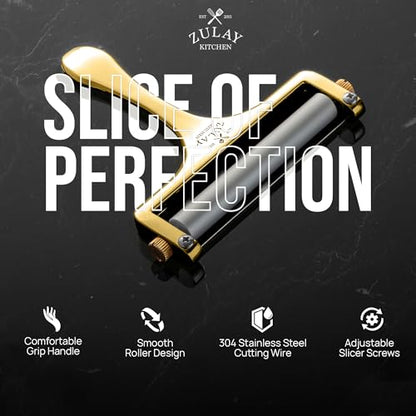 Zulay Kitchen Cheese Slicer With Adjustable Thickness – Heavy Duty Block Slicer with 2 Extra Wires – Ideal for Mozzarella, Cheddar, Gouda - Gold - color: Gold