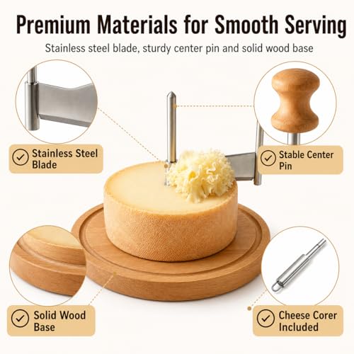 Cheese Curler for Tête de Moine, Swiss-Style Cheese Flower Maker with Stainless Steel Shaver and Solid Wood Base, Cheese Rosette Cutter for Charcuterie Boards, Chocolate, Butter, Desserts and Parties - color: Cheese Curler