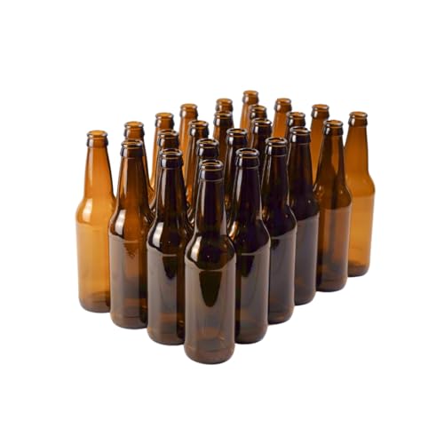 FastRack Amber Beer Bottles 12oz (Pack of 24) | Longneck Glass Beer Bottles with Pry-off Crown Finish for Home Brewing Mead, Cider & Kombucha | Durable Brewing Bottle & Bottling Kit