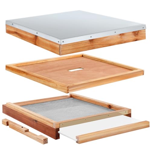 Cinnvoice 1 Set Beehive Parts Kit for 10 Frame Bee Hive, Includes Telescoping Top Cover, Inner Cover, Hive Screened Bottom Board, Entrance Reducer, Beekeeping Supplies Dipped in Beeswax