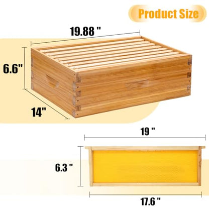 Honey Lake 8-Frame Beehive Complete Bee Hive Boxes Starter Kit Dipped in Beeswax Includes Beehive Frames and Waxed Foundations Sheets (1 Deep Brood Bee Box & 1 Medium Super Box)