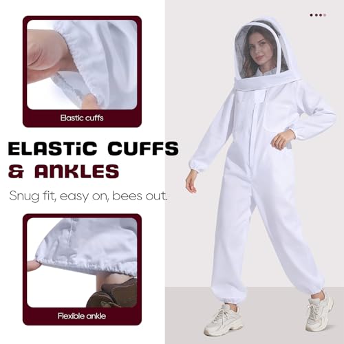 LONGADS Professional Bee Suit for Men and Women, Full Body Beekeeping Suit with Gloves & Protective Round Veil, Size M (Fits 57-61 Inches / 4'9"-5'1") for Apiary & Backyard - size: M for 4'11"-5'3"
