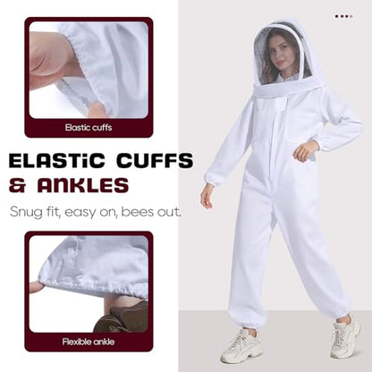LONGADS Professional Bee Suit for Men and Women, Full Body Beekeeping Suit with Gloves & Protective Round Veil, Size M (Fits 57-61 Inches / 4'9"-5'1") for Apiary & Backyard - size: M for 4'11"-5'3"