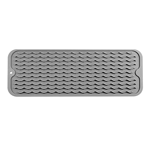 MicoYang Silicone Dish Drying Mat for Multiple Usage,Easy clean,Eco-friendly,Heat-resistant Silicone Mat for Kitchen Counter,Sink,Bar,Bottle,or Cup Grey M 17 inches x 6 inches - color: Gray, size: 17"L x 6"W