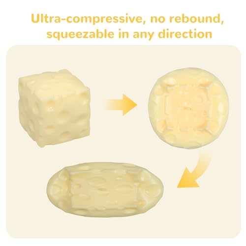 2Pcs Cheese Squishy Skin Stress Ball Making Kit - Easy Handmade Sensory Squishy Toys | Includes 2 Cheese-Shaped TPR Skins and 3.5 oz Filler; ASMR Craft Anxiety Relief Slow-Rising Cheese Squishies