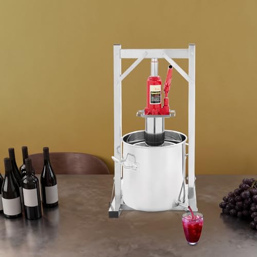 Fruit Wine Press,3 Ton Hydraulic Jack Press Extractor,2.64 Gallon Manual Wine Press Machine Kit,Stainless Steel Fruit Press for Home Winemaking Cider Cheese - size: 12L