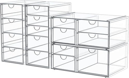 caktraie Makeup Organizer Storage With 16 Drawers, 4 Pcs Desktop Office Supplies, Desk Organizers, Clear Accessories, Dustproof Storage Drawer and for Make Up, Jewelry, Pen, Stationary - size: 16 Drawers