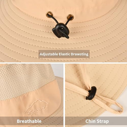 Sun Hats for Men Women Fishing Hat UPF 50+ Breathable Wide Brim Summer UV Protection Hat - color: 1pack-beige
