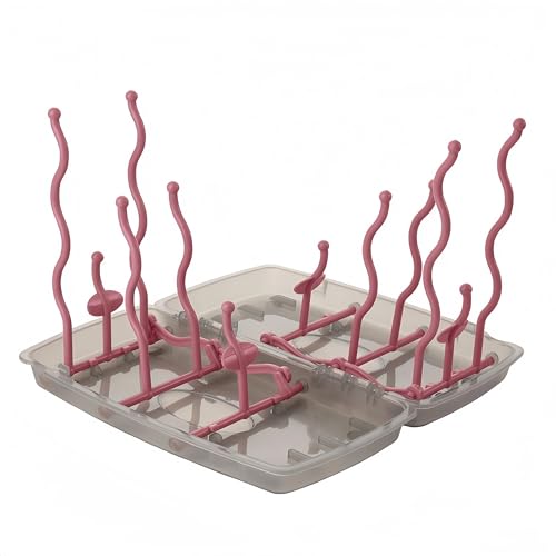 Collapsible Baby Bottle Drying Rack, Bottle Dryer Holder for Bottles, Teats, Cups, Pump Parts and Accessories (Pink) - color: Pink