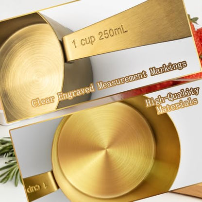 12-Piece Gold Magnetic Measuring Cups and Spoons Set，4 Premium Stainless Steel Gold Measuring Cups，8 Magnetic Measuring Spoons Set with Leveler，Measuring for Dry & Liquid Cooking Baking for Kitchen