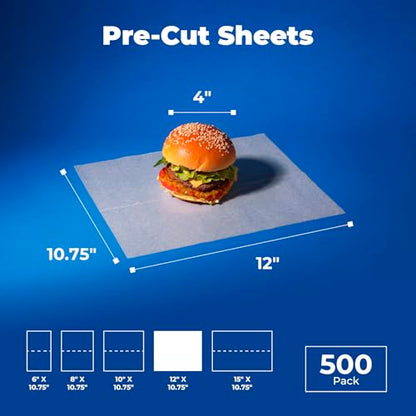 Fit Meal Prep [500 Pack] 12 x 10.75" Wax Paper Sheets for Food, Interfolded Precut Deli Pop Up Grease-Proof Sandwich Paper Wraps, Waterproof for Lunch, Food Basket, Microwave Cover, BBQ - size: 12 x 10.75"