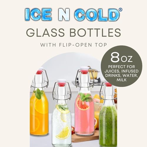 ICE N COLD Glass Swing Top Bottles | Flip Top Glass Bottles for Limoncello, Syrups, Oils, Vinegar, Extracts & Beverages | Airtight Reusable Glass Bottles (24-Pack, MEDIUM (250ml | 8.5oz)) - color: 24-Pack, size: 8.5 Ounces