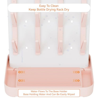 SuoXing Baby Bottle Drying Rack Space Saving,BPA Free Countertop Vertical Bottle Rack Dryer & Holder for Baby,Large Baby Bottle Station Organizer and Stand for Brushes,Pacifiers,Breast Pump,Dish,Pink - color: Pink