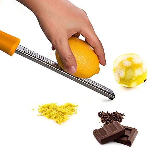 Lemon Zester, Stainless Steel Kitchen Cheese Grater, Plastic Cover Ergonomic Soft Orange Handle - color: B-Orange