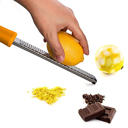 Lemon Zester, Stainless Steel Kitchen Cheese Grater, Plastic Cover Ergonomic Soft Orange Handle - color: B-Orange