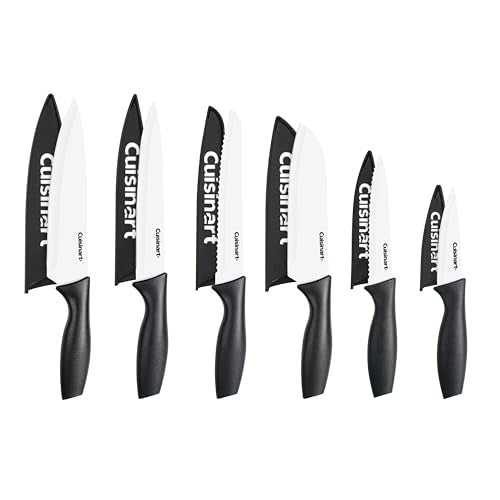 Cuisinart Knife Set, 12pc Ceramic Coated Knife Set with 6 Blades & 6 Blade Guards, Lightweight, Stainless Steel, Durable & Dishwasher Safe (Black/White) - color: Black/White