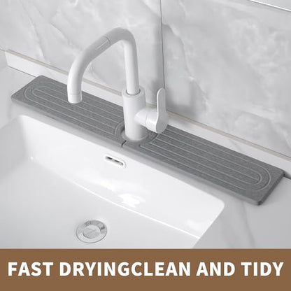 Diatomite Faucet Mat for Kitchen Sink, Quick-Dry Stone-Like Sink Mat, Flat Lay Absorbent Countertop Drying Mat for Faucet Area, Hard Diatomite Mat, Gray, 23.6 x 4 in - color: Gray2