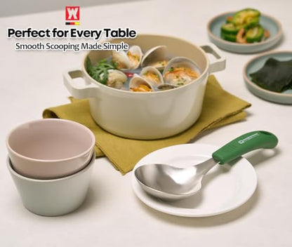Short Stainless Steel Ladle 220mm (8.6”) – SUS304 Thick Deep Bowl Head with Soft-Grip Silicone Handle – Lightweight Mini Soup & Serving Spoon for Cooking – 5 Color Options (Green) - color: Green