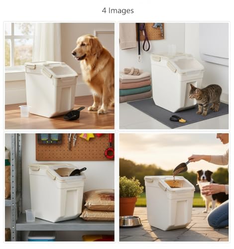 25LB/13L Airtight Flour Rice Grain Cereal Storage Container With Spoon & Measuring Cup & Handle, 2 Pack (Holds 50LBS) Pet Dog Cat Dry Food Bin, Easy to Move & Keep Food Fresh(400 oz)