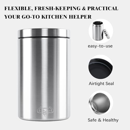 3-Piece Stainless Steel Food Canisters Set (27/47/84oz) | Airtight Metal Kitchen Storage Containers with Screw Lids | Stackable Jars for Coffee, Flour, Sugar & Protein Powder - color: Silver