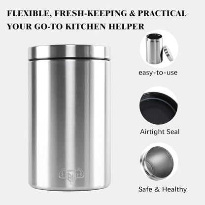 3-Piece Stainless Steel Food Canisters Set (27/47/84oz) | Airtight Metal Kitchen Storage Containers with Screw Lids | Stackable Jars for Coffee, Flour, Sugar & Protein Powder - color: Silver