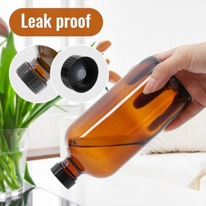 STARSIDE 12-Pack 16oz Amber Glass Bottles with Leakproof Lids | 480ml Round Boston Bottles UV-Blocking for Essential Oils, Hot Sauce, Juice, Liquids, Includes 2 Funnels, 12 Labels - size: L